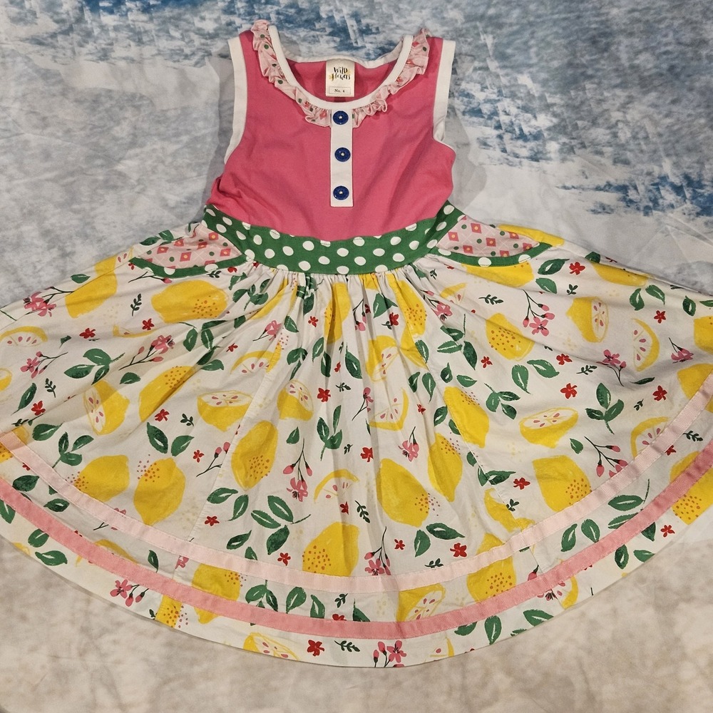 Wildflowers Girls "Make Lemonade"‎ Dress Size 4 Pink Yellow Summer Twirl Pockets